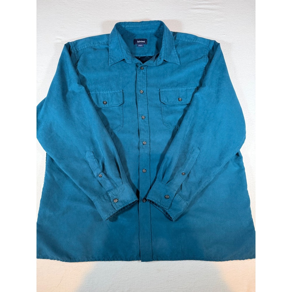 Basic Editions Mens XL Teal Blue Faux Suede Long Sleeve Button Down Shirt